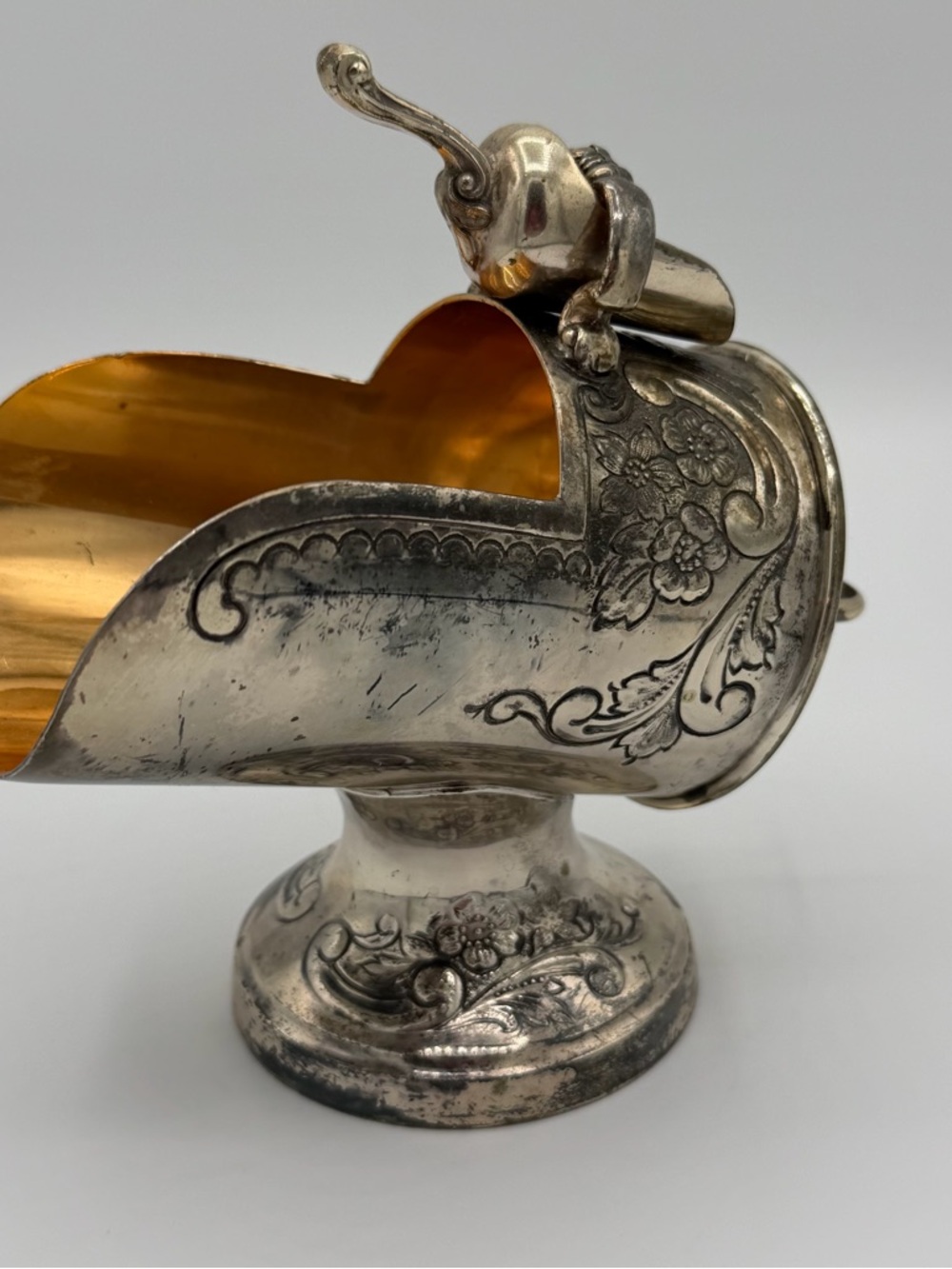 Vintage Japan Silverplate Sugar/Candy Bowl Scuttle with Scoop Floral Etching